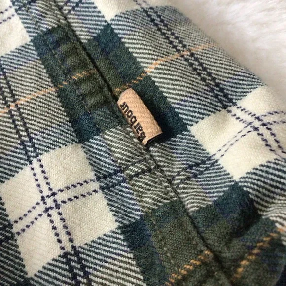 Barbour Cream and Green Plaid Flannel Shirt L Slim - Picture 8 of 15